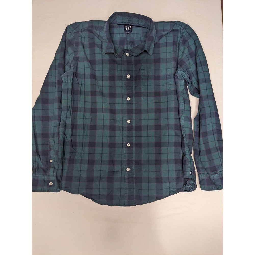 Gap Mens Plaid Button Down Shirt Long Sleeve Green Navy Blue Check Large